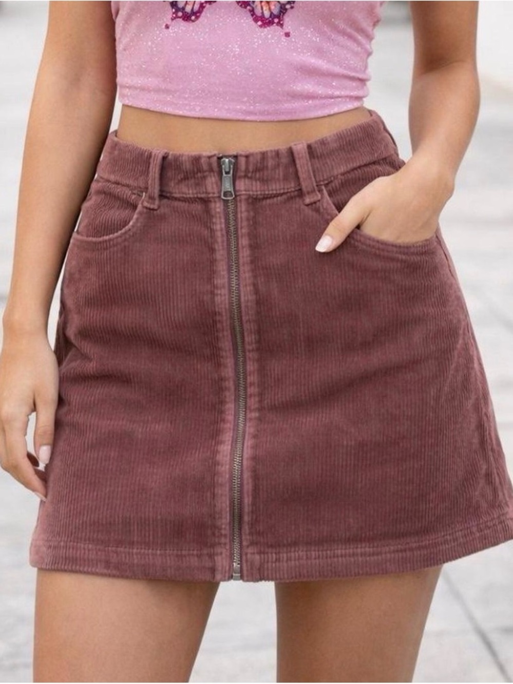 American Eagle Super High-Waisted Corduroy Mini Skirt Dusty Rose